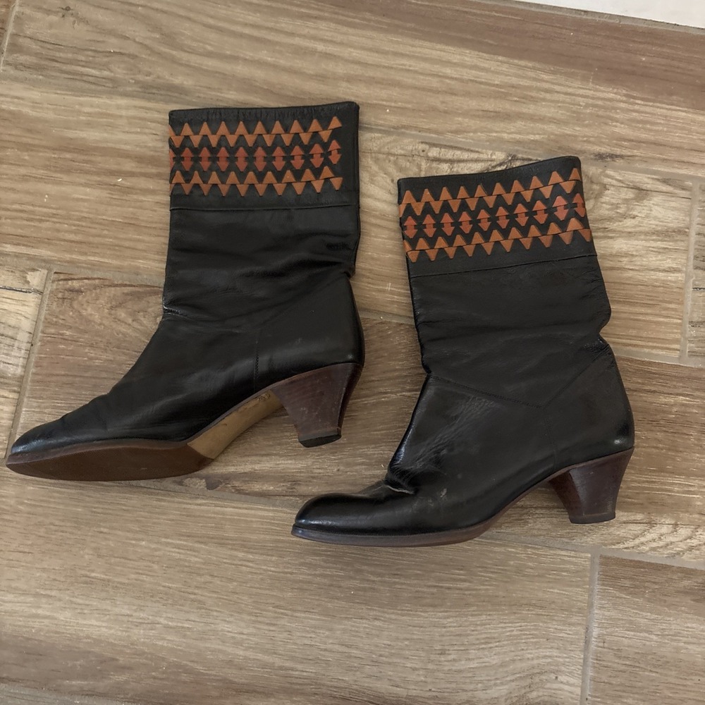 Davos Gomma Black Leather Boots‎ Size US 7 Made in Italy